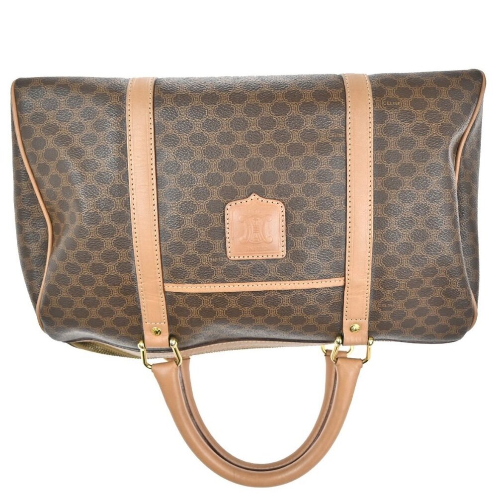 CELINE Logo Macadam Pattern Travel Hand Boston Bag PVC Leather Brown 38KC411 - Picture 13 of 15